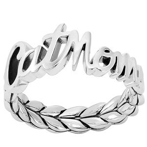 Jai Sterling Silver “Cat Mom” Script Ring 💍 - Size 9